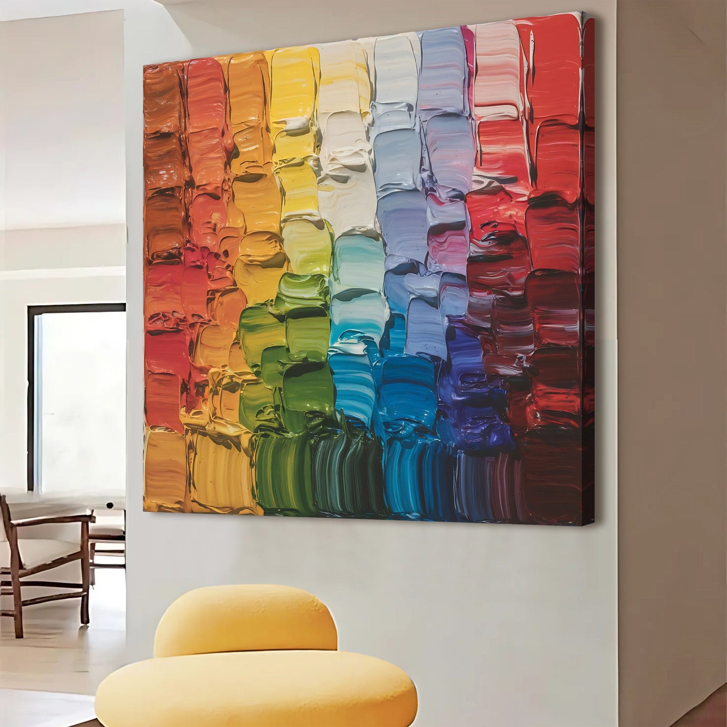 Chroma Flow Wall Art canvas painting with bold rainbow palette, textured impasto strokes on Tampa Home & Garden Store