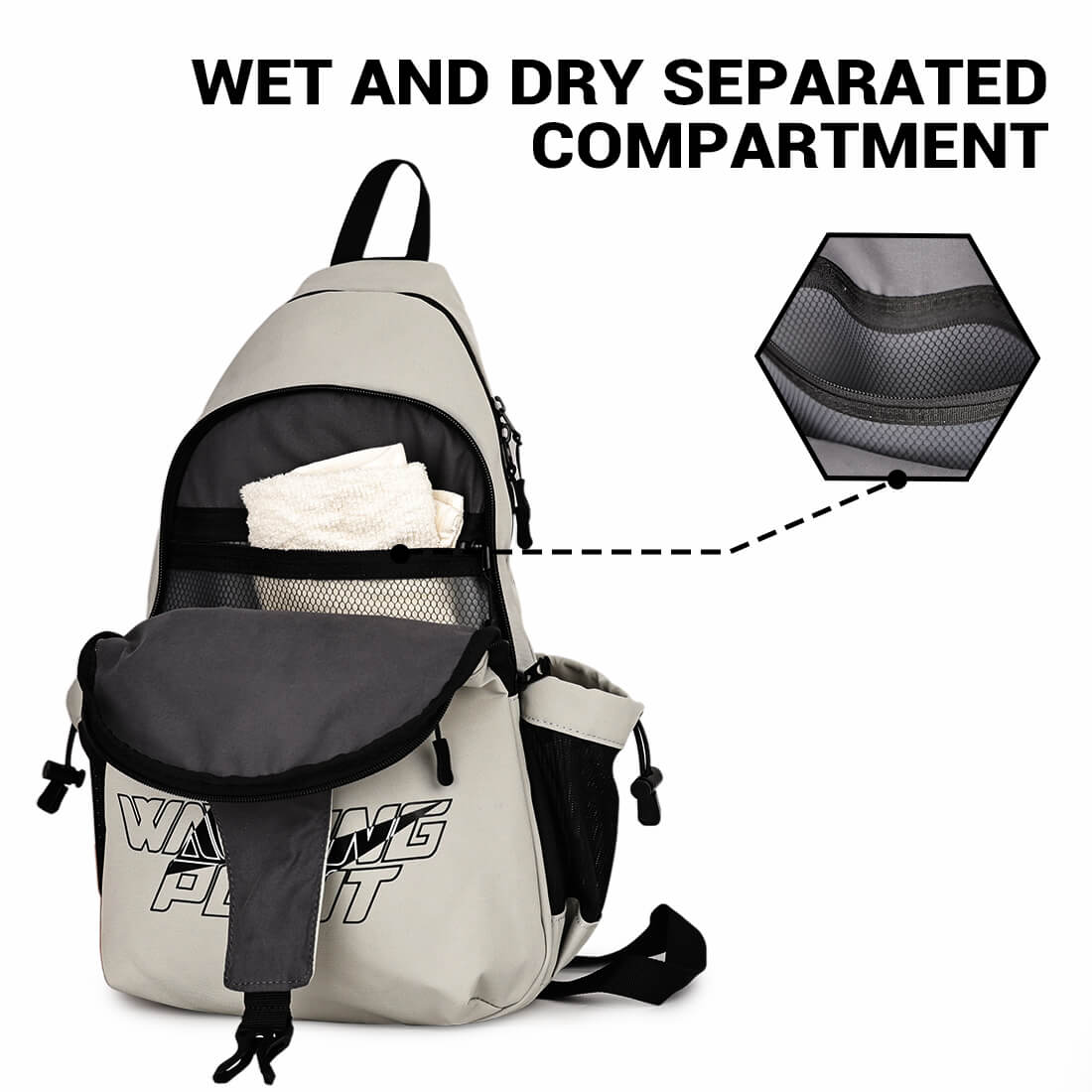 Pickleball Sling Bag Warping Point grey with wet/dry separated compartments on Tampa Home & Garden Store