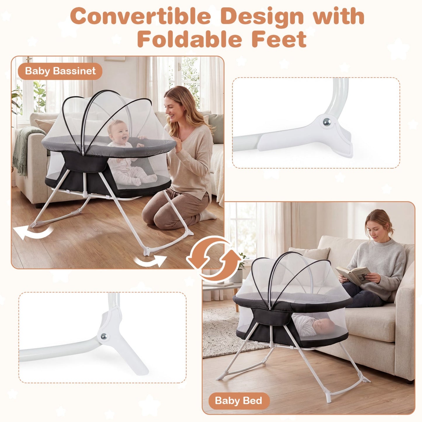 2 In 1 Baby Bassinet Rocking Motion Sleeper