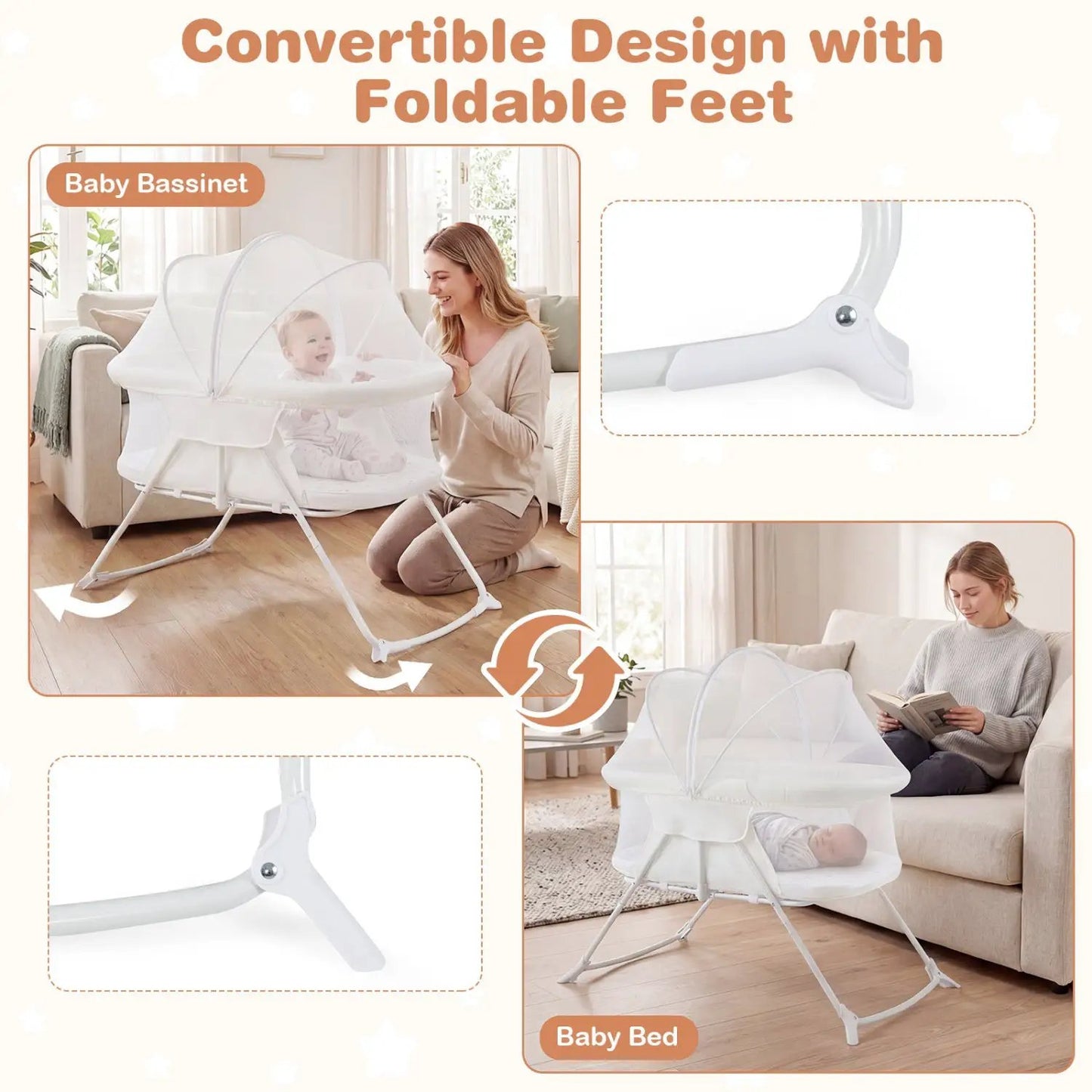 2 In 1 Baby Bassinet Rocking Motion Sleeper