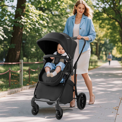 2-in-1 Baby Stroller with Bassinet Mode and Reversible Seat
