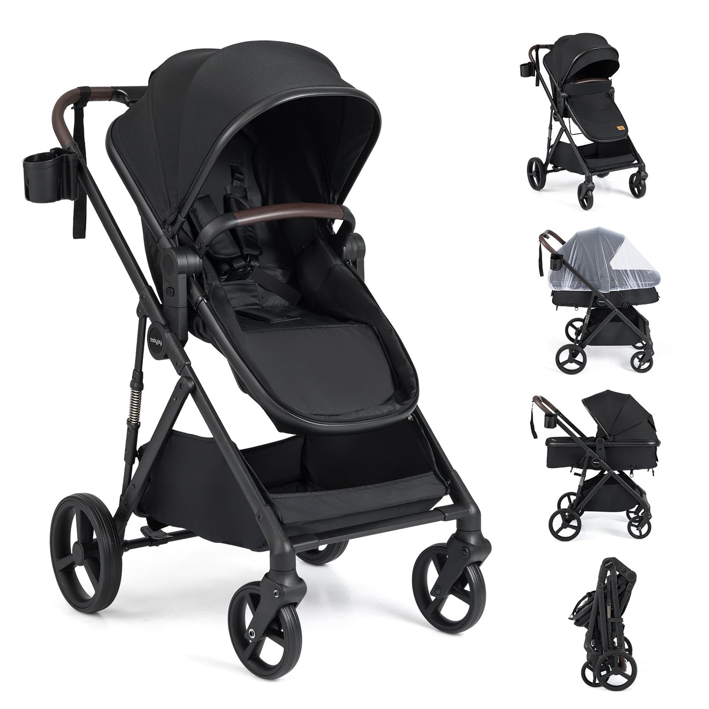 2 in 1 Baby Stroller with Bassinet Mode High Landscape with Reversible Seat and Canopy