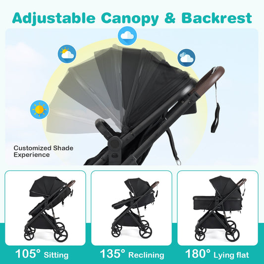 2 in 1 Baby Stroller with Bassinet Mode High Landscape with Reversible Seat and Canopy - Tampa Home & Garden Store