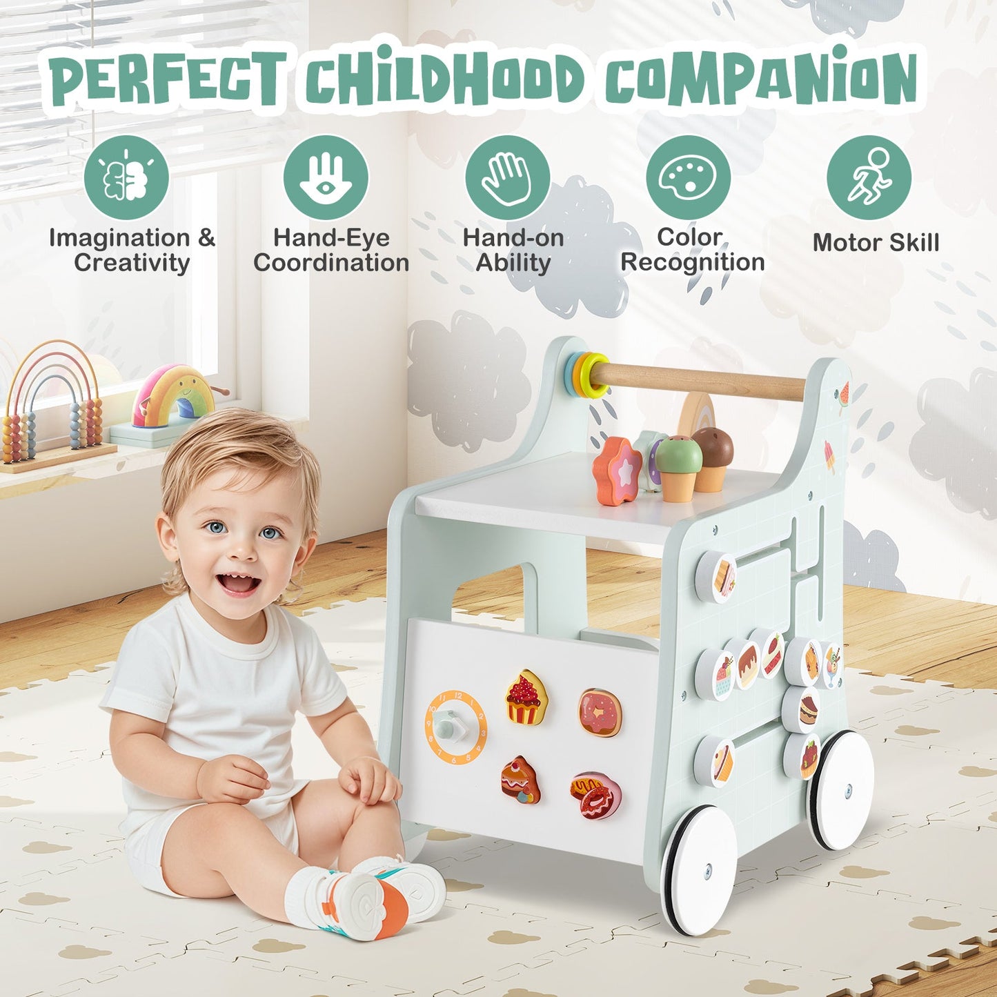 2-in-1 Baby Walker with Storage and Ice Creams for 1+ Years Old