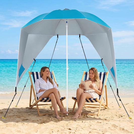 Beach Shelter Umbrella with Side Panels UPF 50+ 6.5 ft blue canopy DirectDeals on Tampa Home & Garden Store