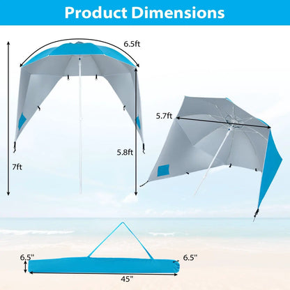 Beach Shelter Umbrella With Side Panels UPF Fifty