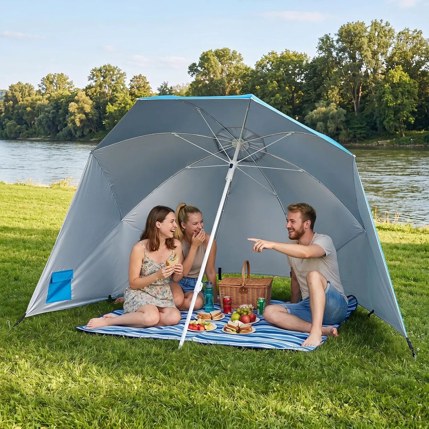 Beach Shelter Umbrella With Side Panels UPF Fifty