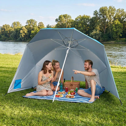 Beach Shelter Umbrella With Side Panels UPF Fifty