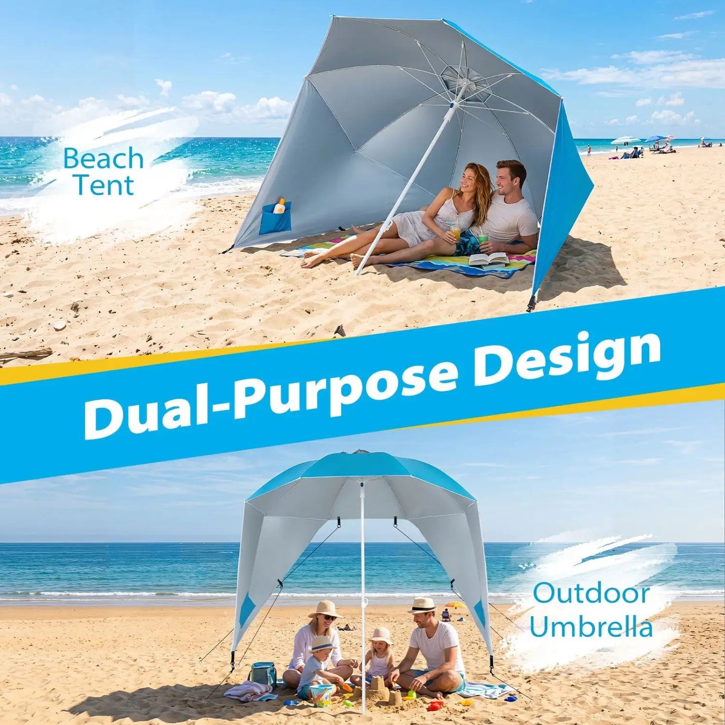 Beach Shelter Umbrella With Side Panels UPF Fifty