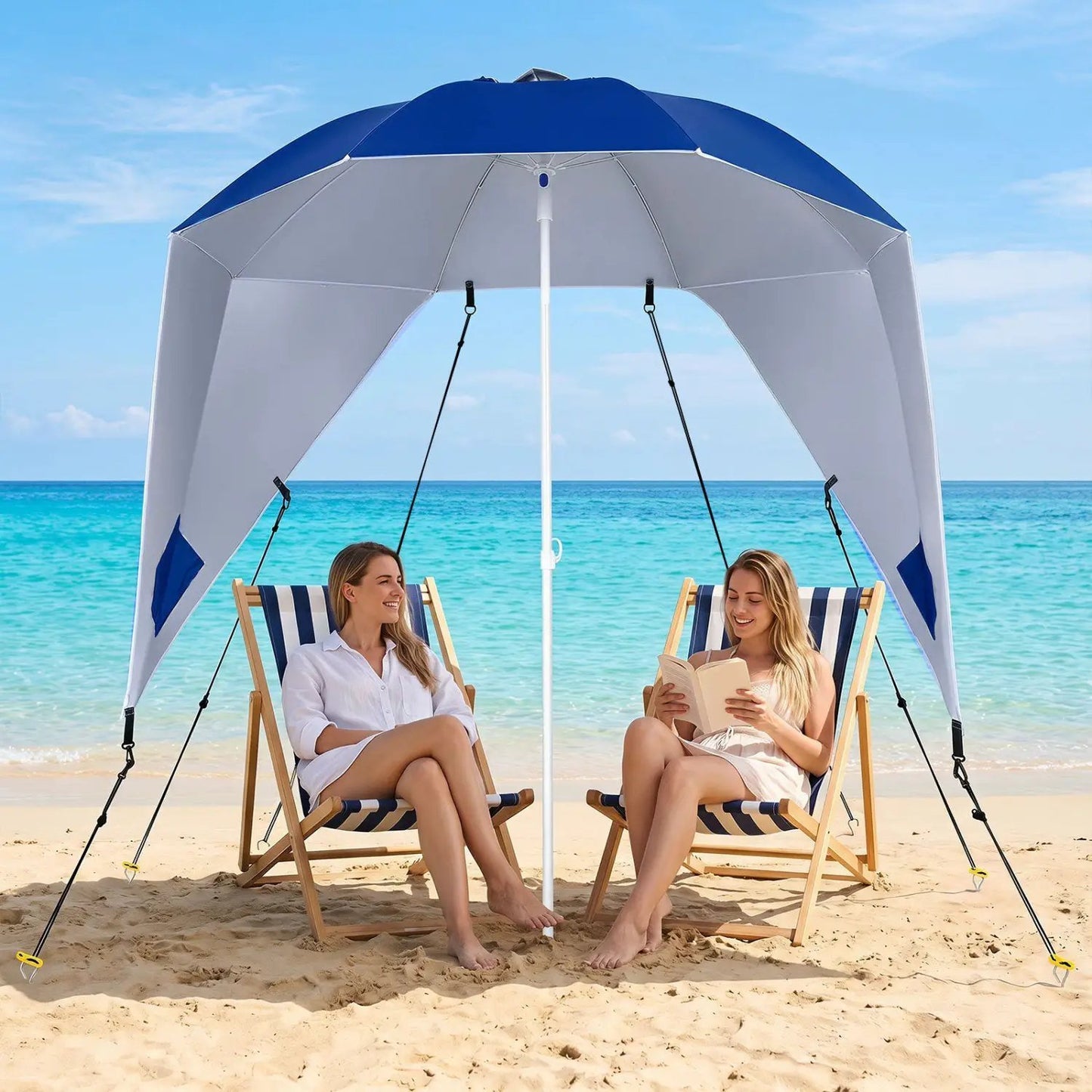 Beach Shelter Umbrella With Side Panels UPF Fifty