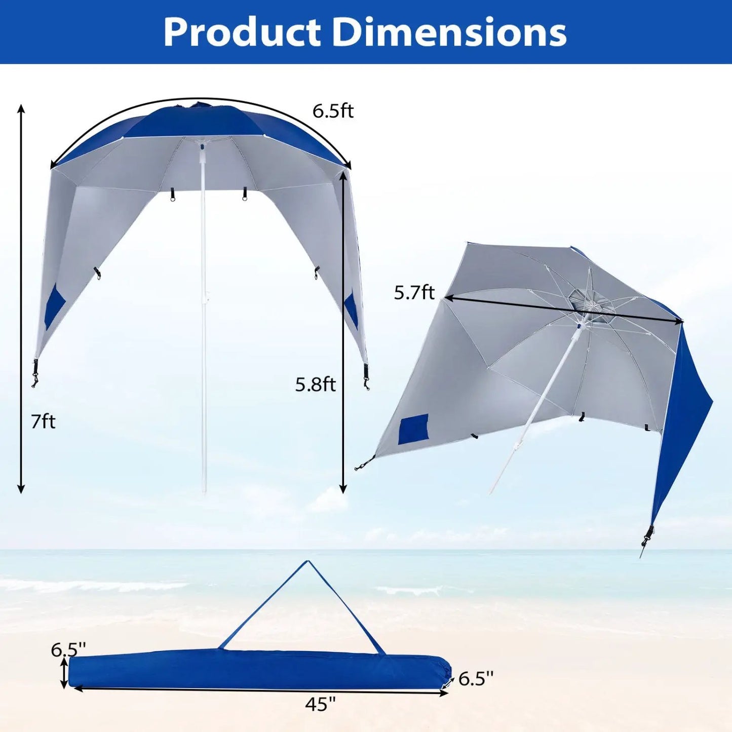 Beach Shelter Umbrella With Side Panels UPF Fifty