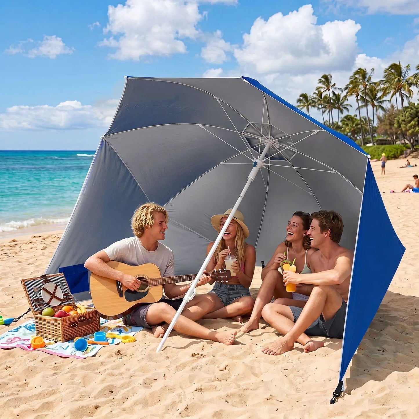 Beach Shelter Umbrella With Side Panels UPF Fifty