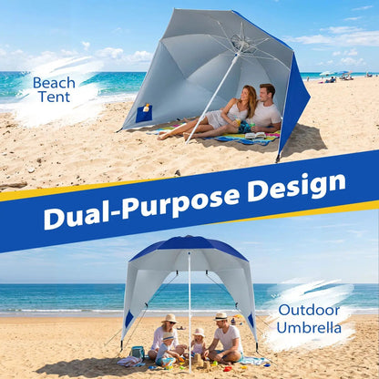 Beach Shelter Umbrella With Side Panels UPF Fifty
