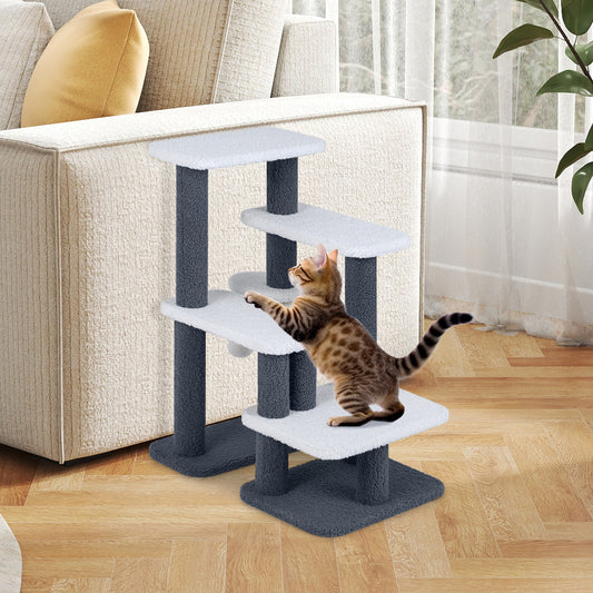 2-in-1 Cat Stairs Cat Tree Tower with Scratching Posts and Hanging Toy Ball-Gray - Tampa Home & Garden Store