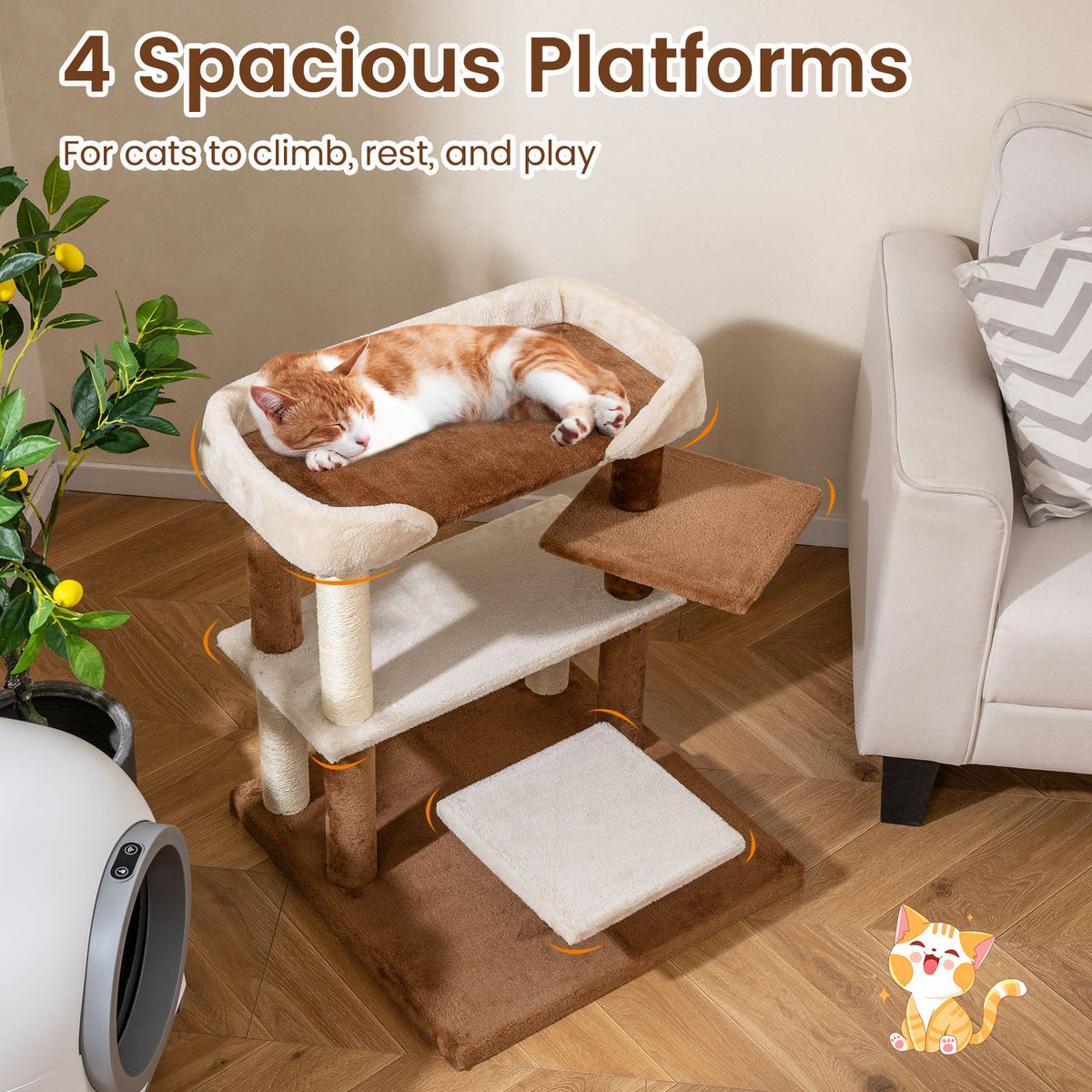 2-in-1 Cat Tree Tower with sisal scratching posts and 4 large brown platforms DirectDeals on Tampa Home & Garden Store
