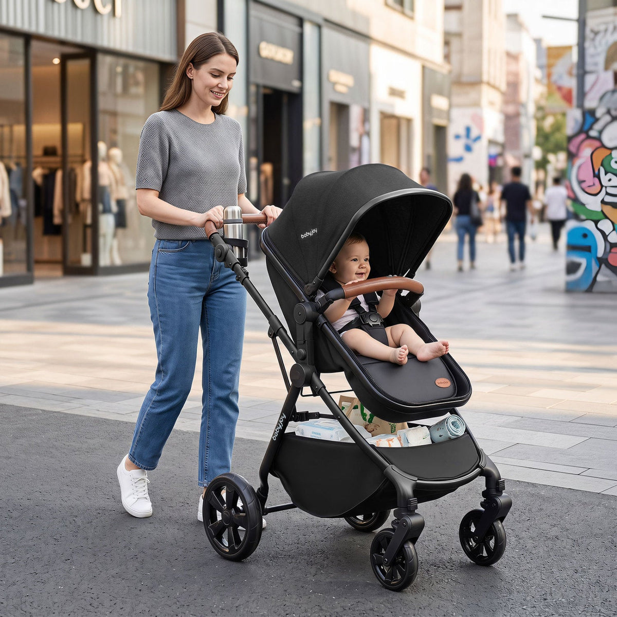 2-in-1 Convertible Baby Stroller with Car Seat Adapters DirectDeals black stroller with canopy on Tampa Home & Garden Store