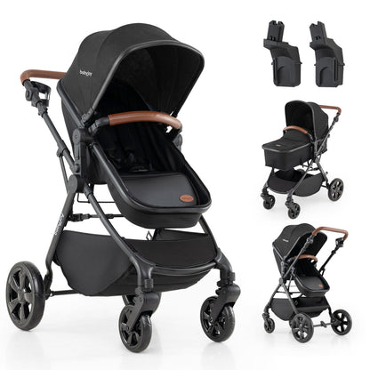 Baby Stroller DirectDeals babyjoy 2-in-1 with car seat adapters, black with brown handle on Tampa Home & Garden Store