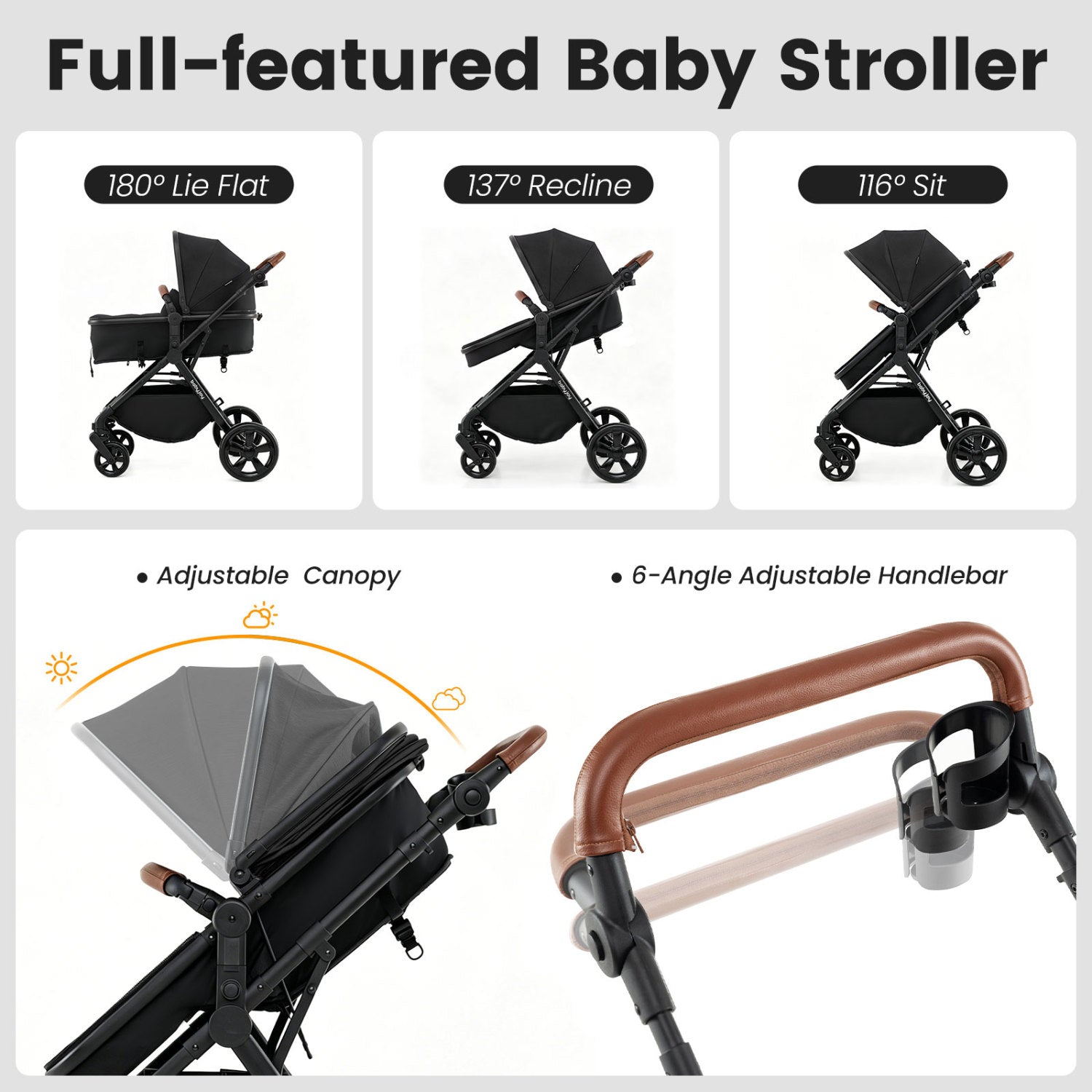 2-in-1 Convertible Baby Stroller with Car Seat Adapters by DirectDeals, black frame on Tampa Home & Garden Store