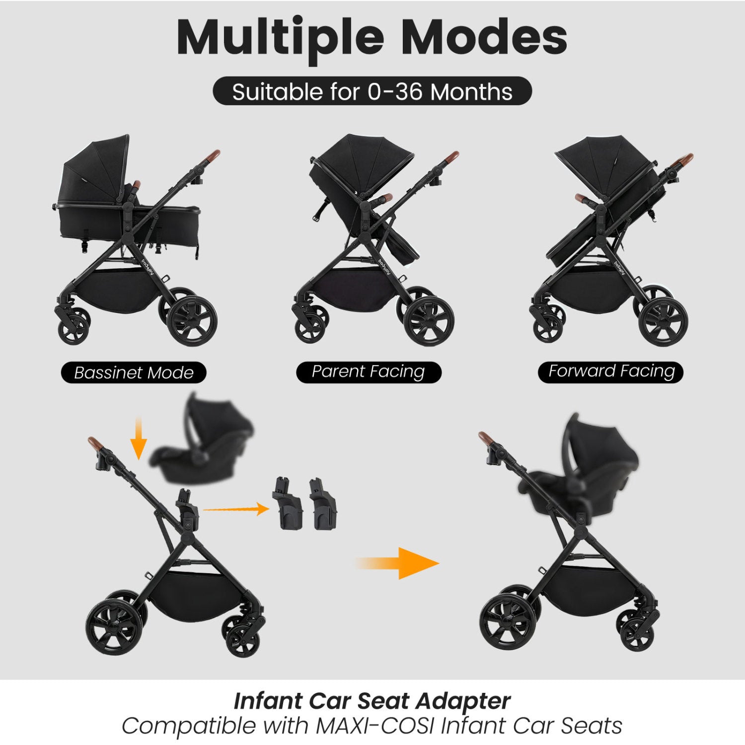 DirectDeals 2-in-1 baby stroller in black with bassinet and 2 facing modes plus car seat adapters on Tampa Home & Garden Store