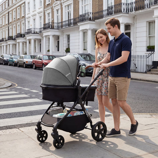 2-in-1 Convertible Baby Stroller with Car Seat Adapters, gray canopy, babyjoy, DirectDeals on Tampa Home & Garden Store