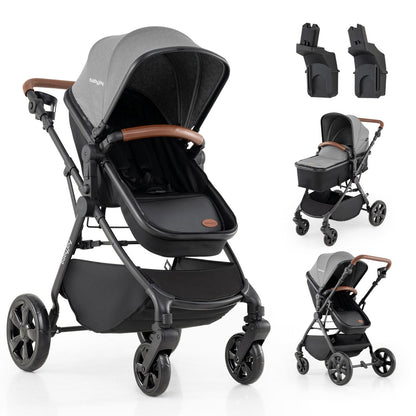 2-in-1 stroller with car seat adapters DirectDeals; gray canopy, black frame, brown handle on Tampa Home & Garden Store