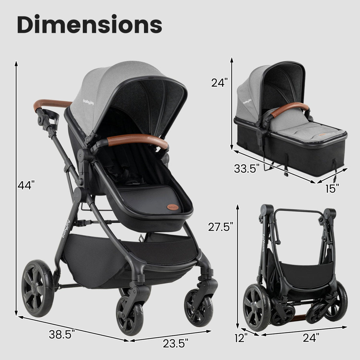 2-in-1 Convertible Baby Stroller with Car Seat Adapters, DirectDeals, gray fabric on Tampa Home & Garden Store