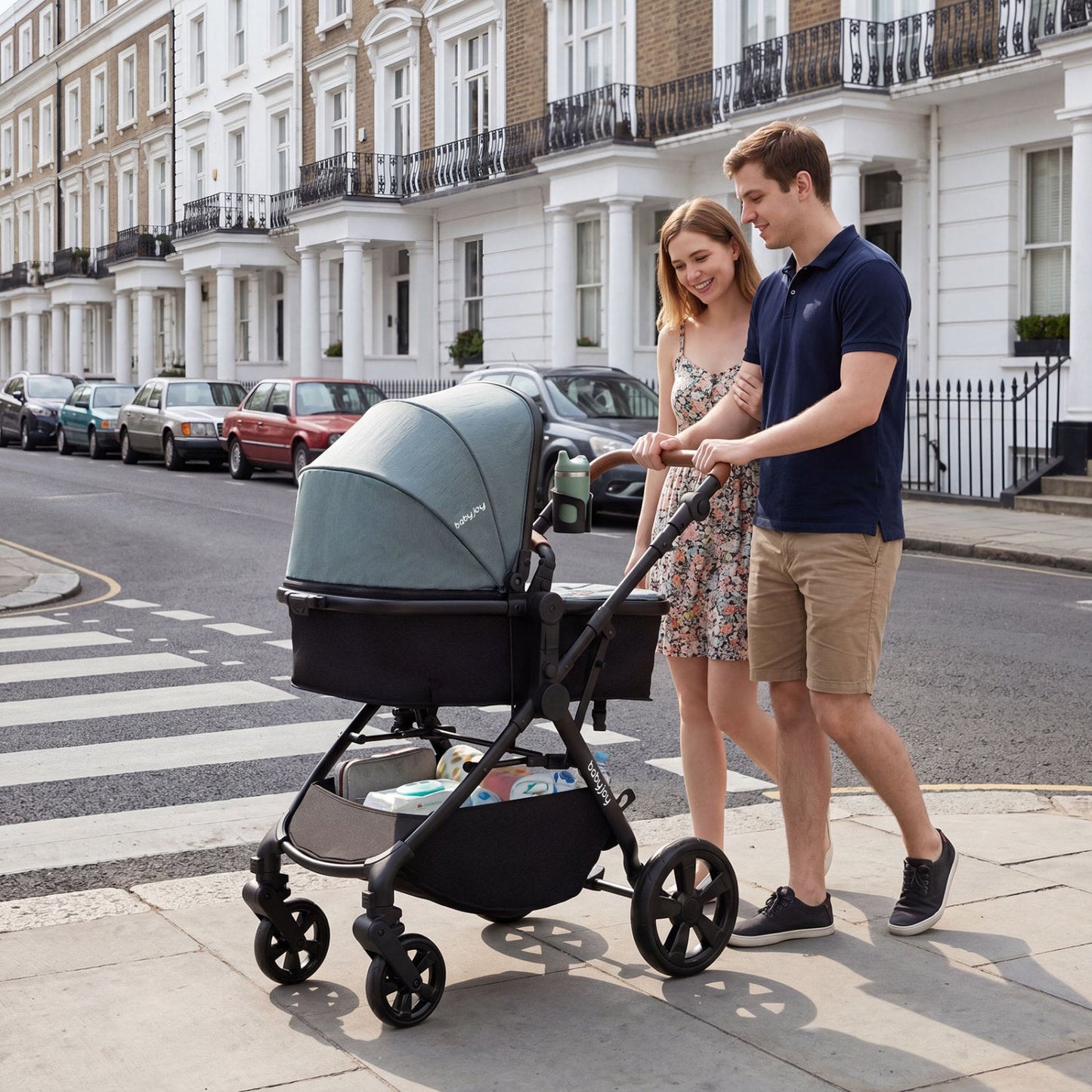 DirectDeals 2-in-1 convertible baby stroller with car seat adapters, teal canopy and black frame on Tampa Home & Garden Store