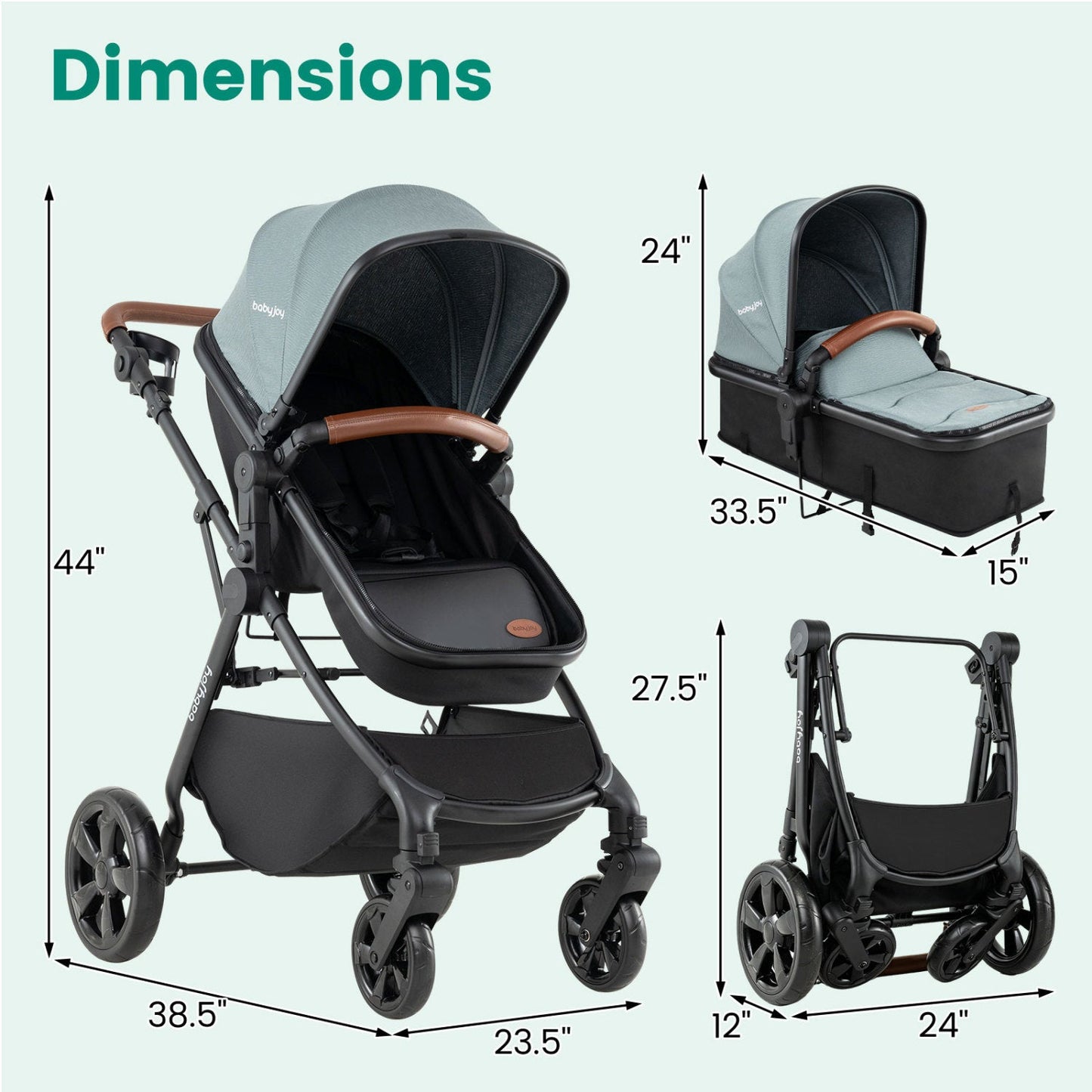 2-in-1 Convertible Baby Stroller with Car Seat Adapters DirectDeals grey fabric handle bassinet on Tampa Home & Garden Store