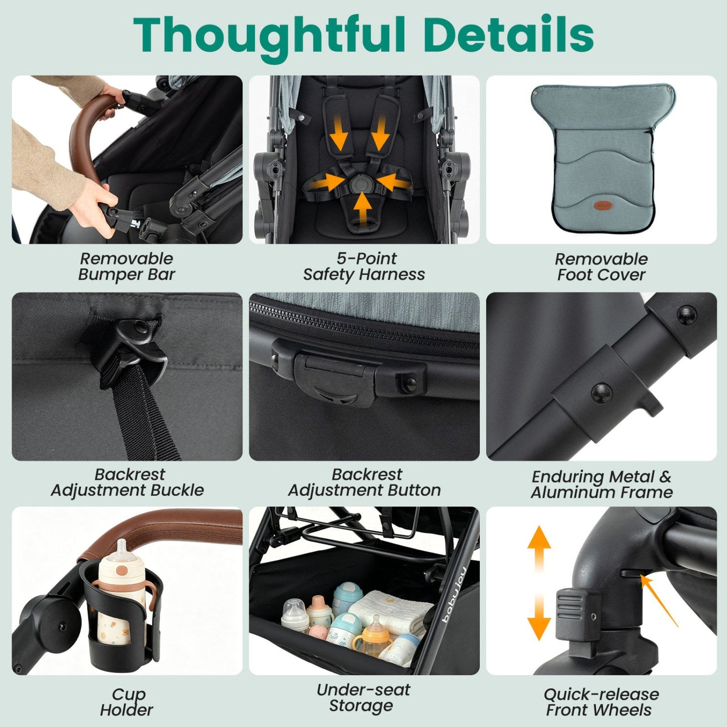 2-in-1 Convertible Baby Stroller with Car Seat Adapters by DirectDeals, 5-point safety harness on Tampa Home & Garden Store