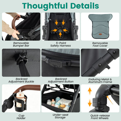 2-in-1 Convertible Baby Stroller with Car Seat Adapters by DirectDeals, 5-point safety harness on Tampa Home & Garden Store