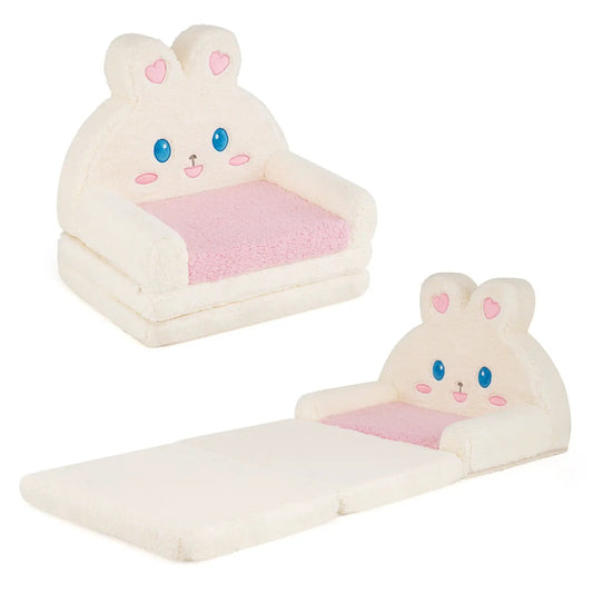 2-in-1 Convertible Kids Sofa to Lounger Bunny Pattern 2-piece plush white pink cushions on Tampa Home & Garden Store
