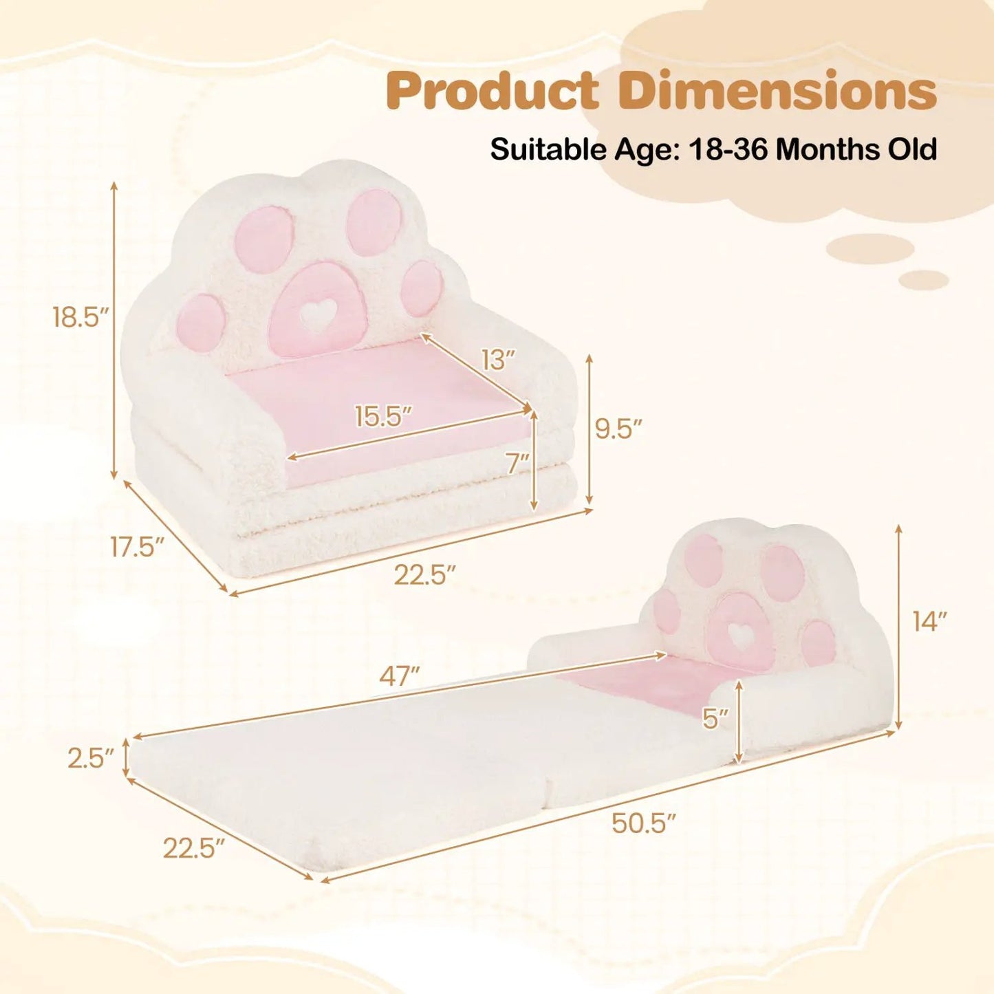 2-in-1 Convertible Kids Sofa Lounger with Cover