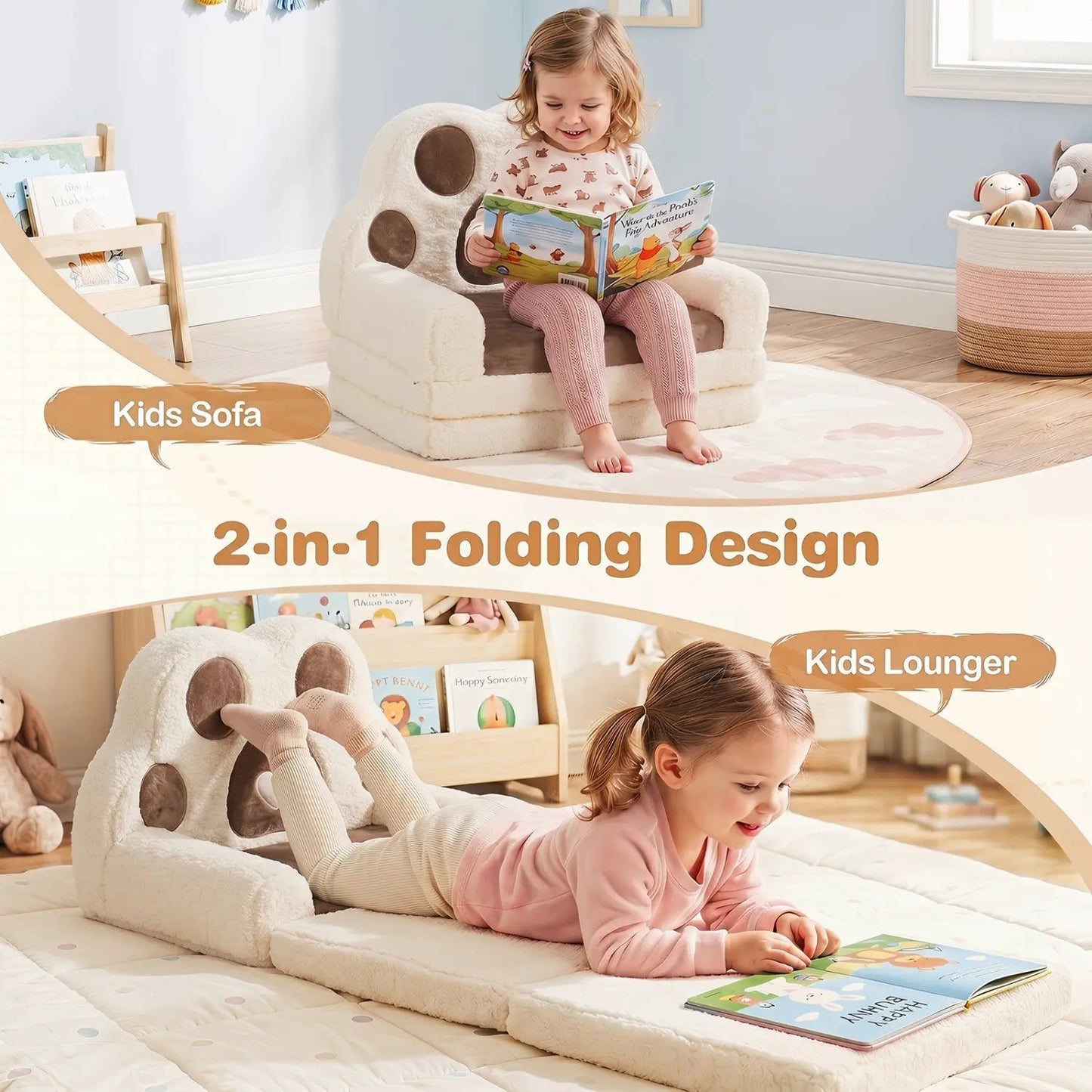 2-in-1 Convertible Kids Sofa Lounger with Cover
