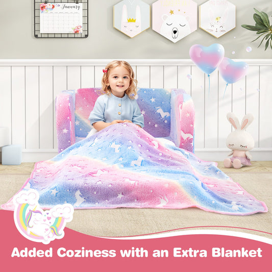 2-in-1 Folding Kids Couch with Blanket Glow in the Dark - Tampa Home & Garden Store