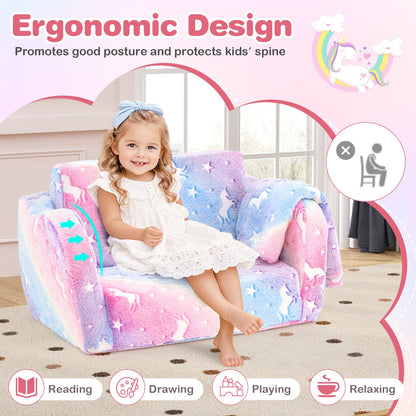 2-in-1 Folding Kids Couch with Blanket Glow in the Dark