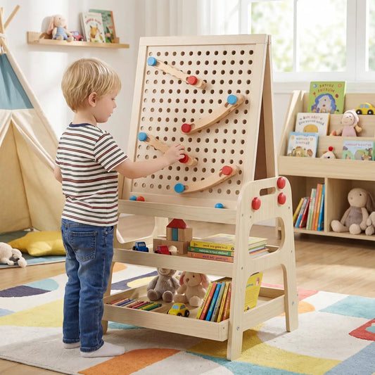 2-in-1 Kids Art Easel by DirectDeals with magnetic whiteboard and marble-run rails wooden on Tampa Home & Garden Store