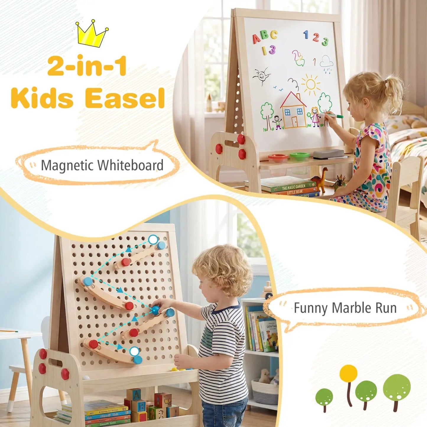 2-in-1 Kids Art Easel with Magnetic Whiteboard