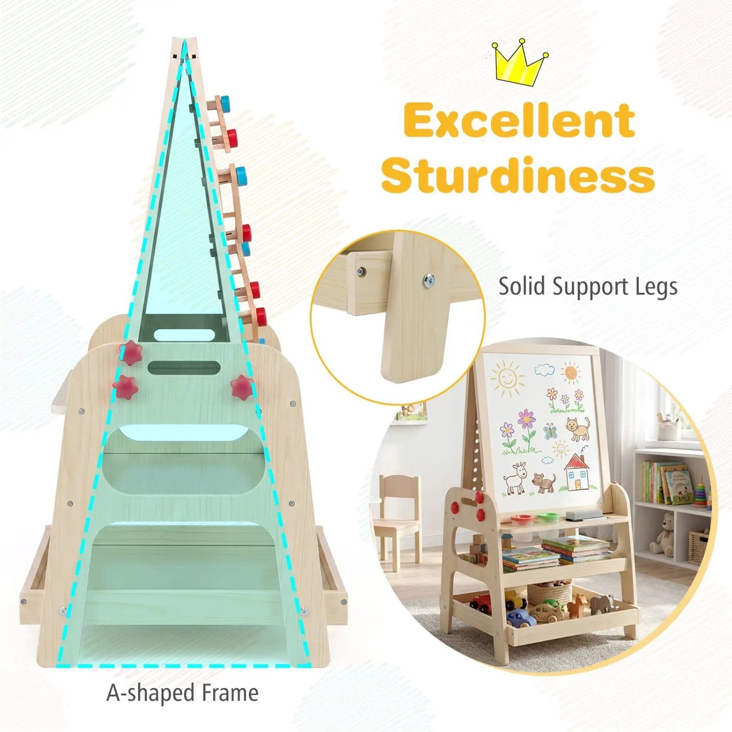2-in-1 Kids Art Easel with Magnetic Whiteboard