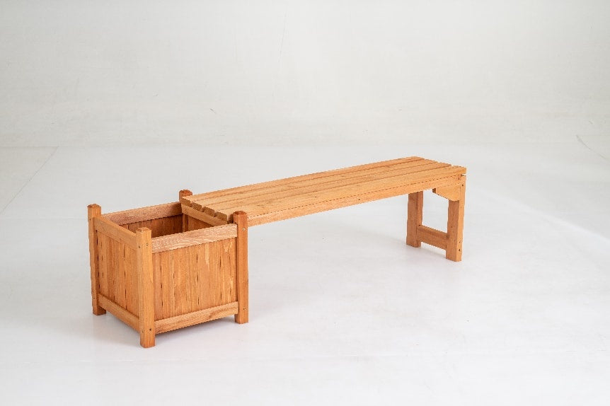 2-in-1 outdoor bench with raised garden bed in natural wood finish, spacious seat on Tampa Home & Garden Store