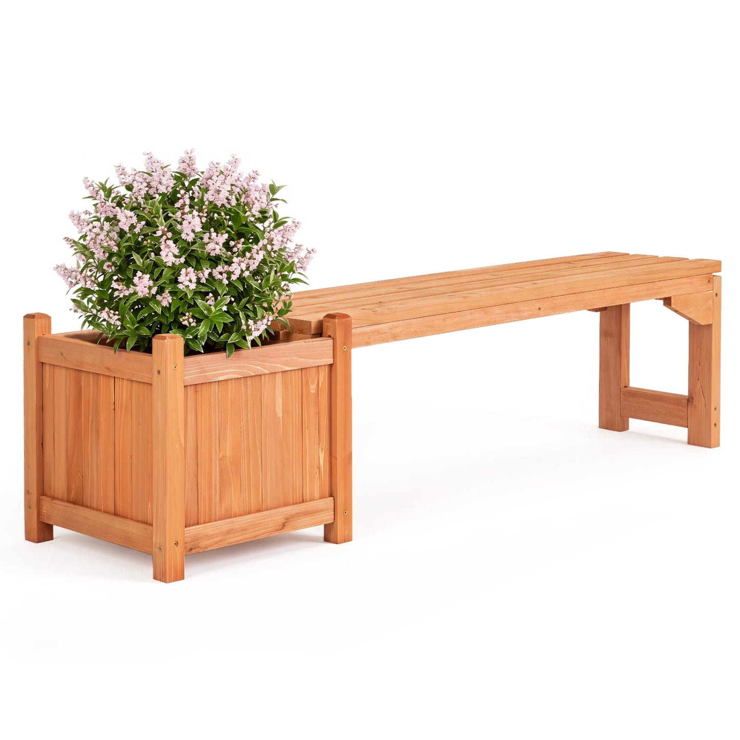 DirectDeals outdoor garden bench with raised planter box in fir wood, natural finish on Tampa Home & Garden Store