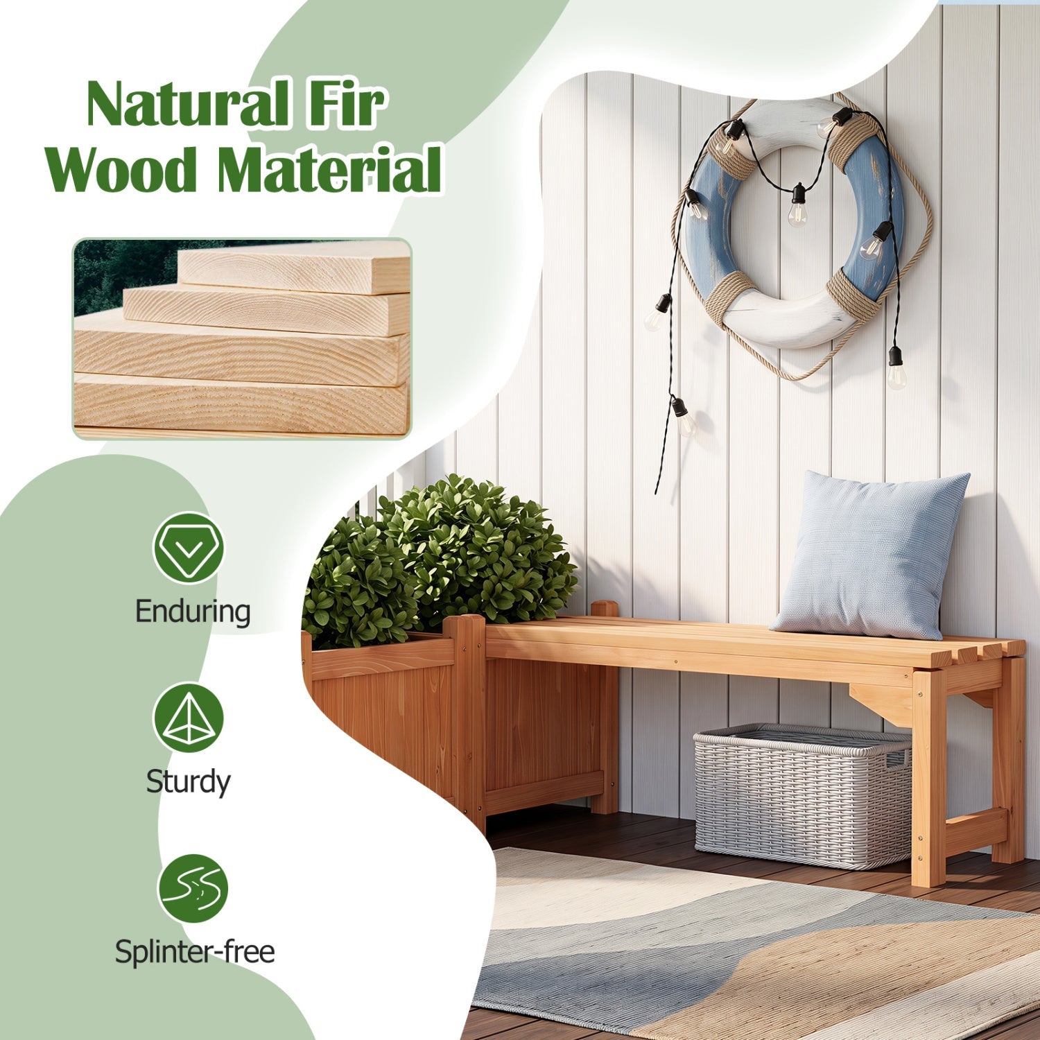 Outdoor garden bench with raised planter box in natural fir wood by DirectDeals on Tampa Home & Garden Store