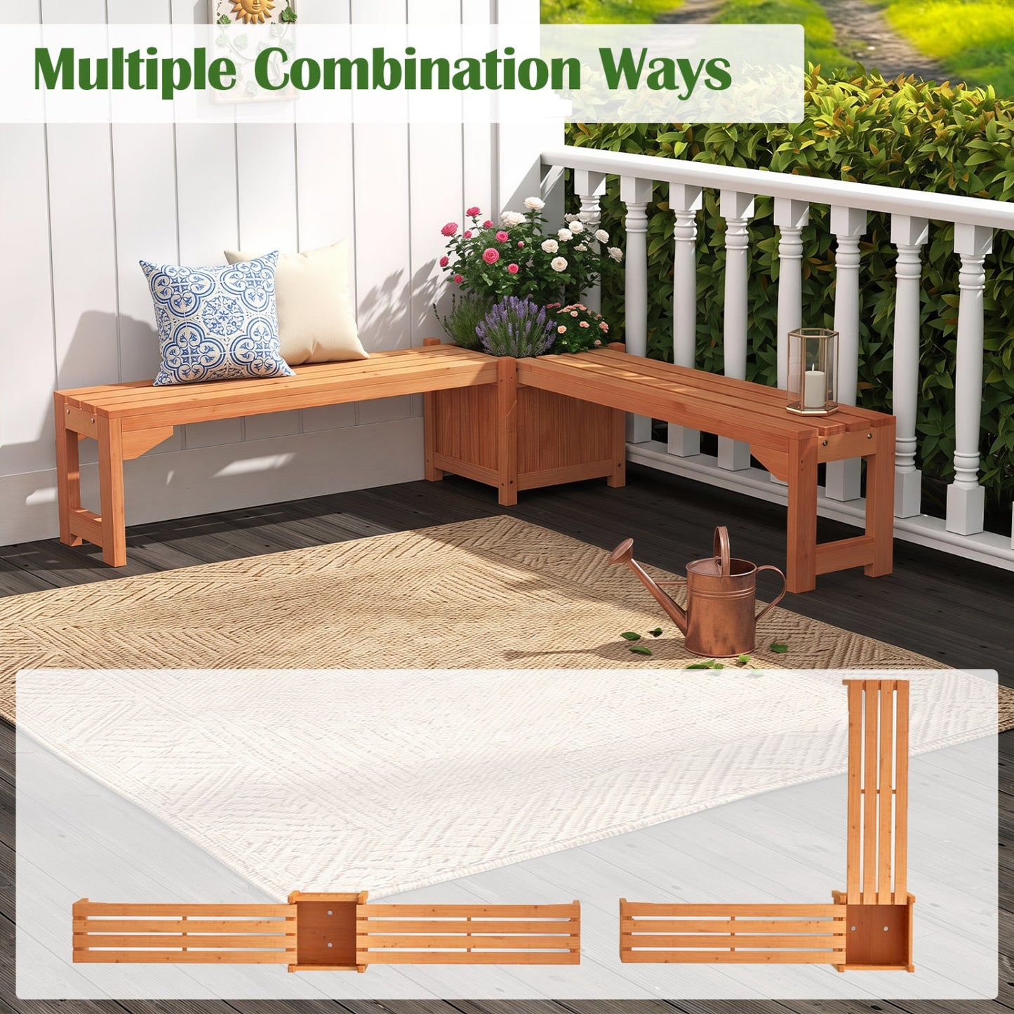 Outdoor garden bench with raised planter box in fir wood, DirectDeals, natural finish on Tampa Home & Garden Store