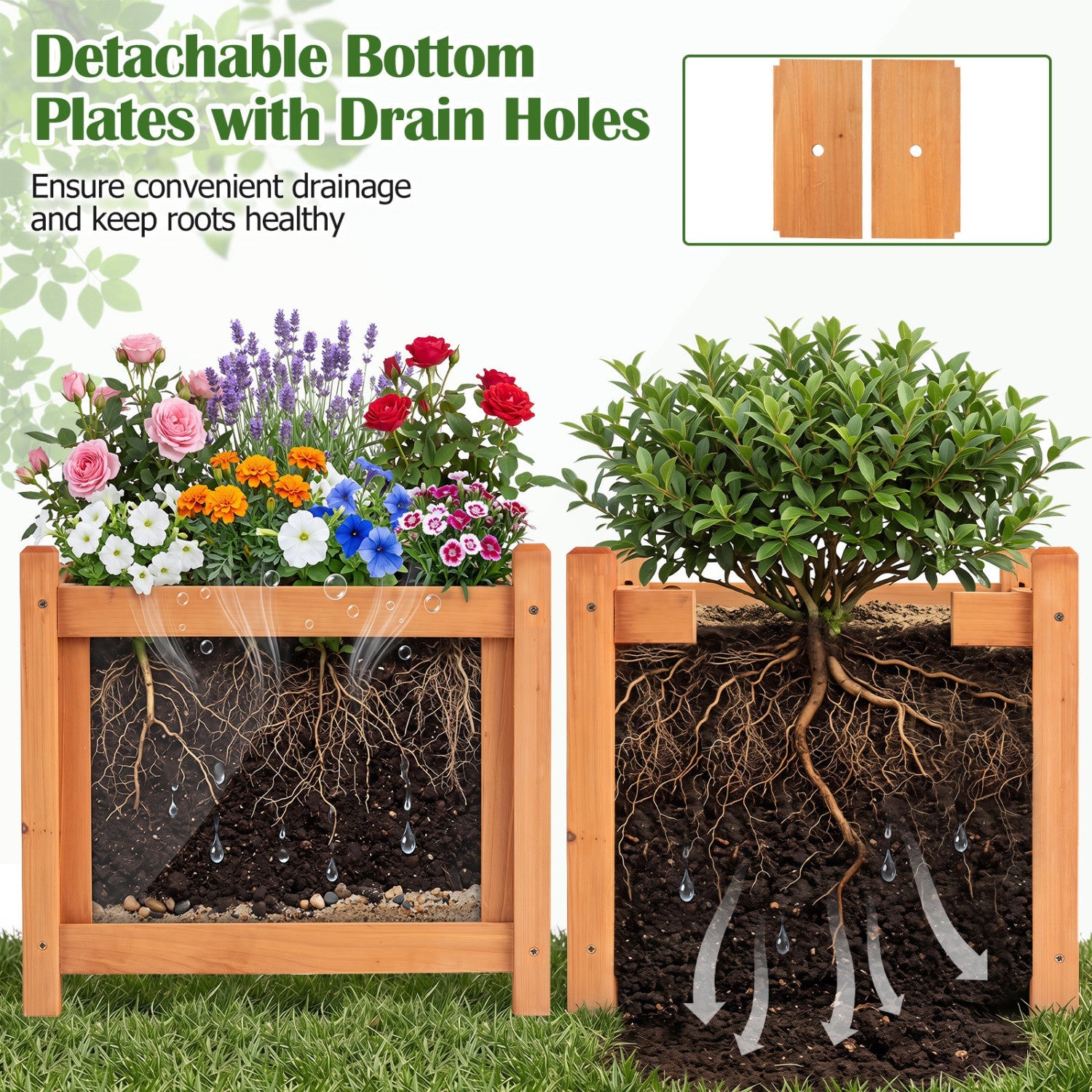 Outdoor garden bench with fir wood raised planter boxes and colorful flowers DirectDeals on Tampa Home & Garden Store