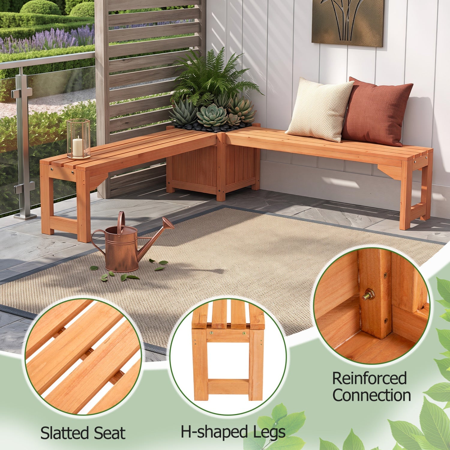 L-shaped fir wood outdoor garden bench with raised planter box by DirectDeals on Tampa Home & Garden Store