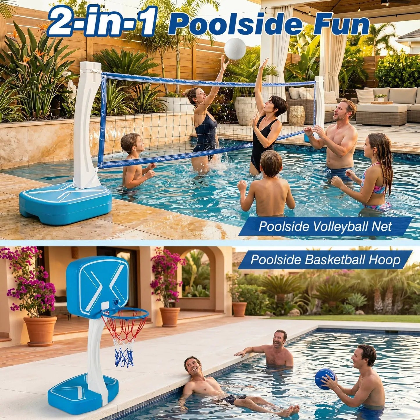 2-in-1 Pool Basketball Hoop and Volleyball Net