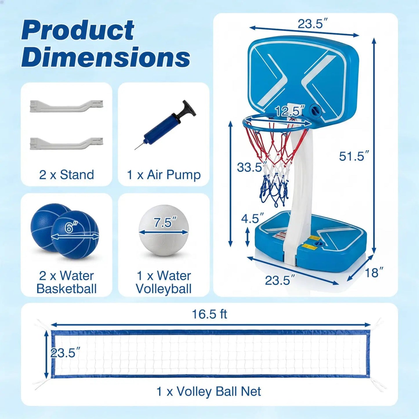 2-in-1 Pool Basketball Hoop and Volleyball Net