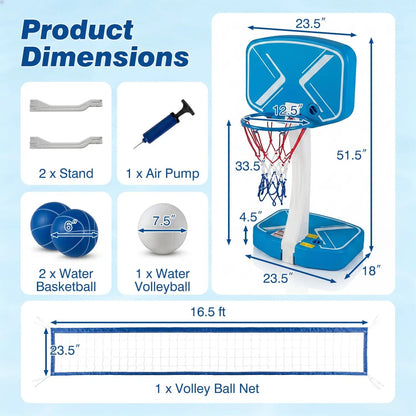 2-in-1 Pool Basketball Hoop and Volleyball Net