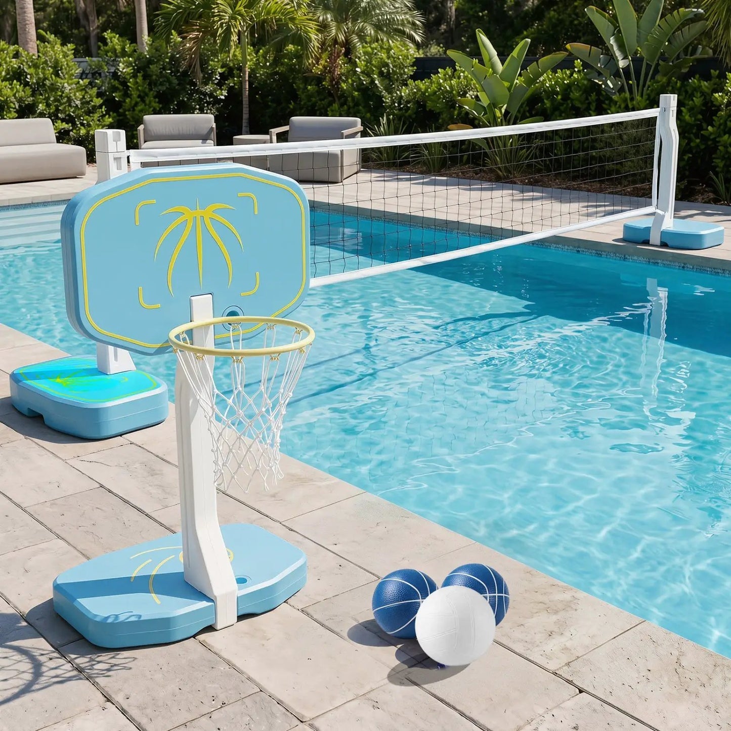 Pool Basketball Hoop and Volleyball Net 2 in 1