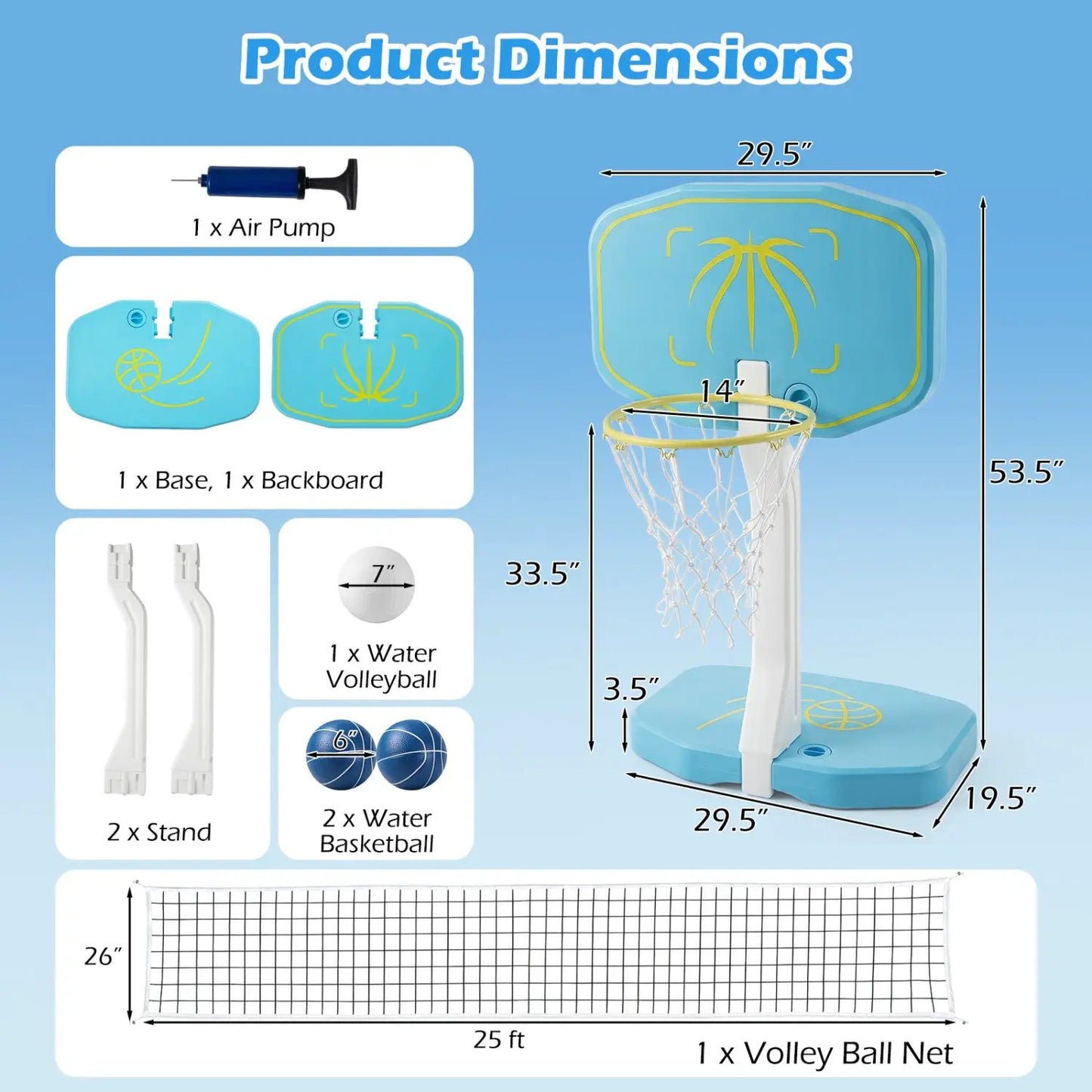 Pool Basketball Hoop and Volleyball Net 2 in 1