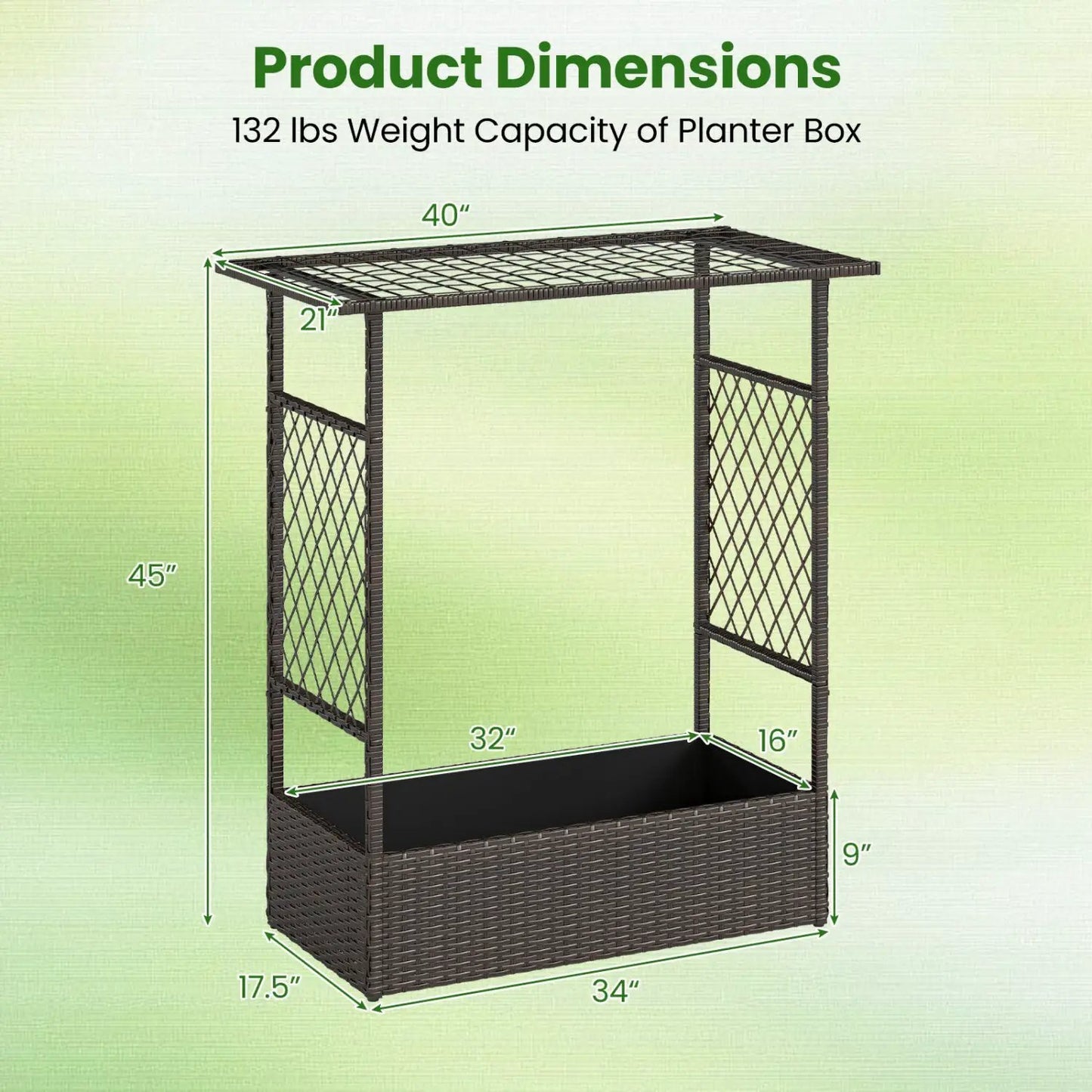 Raised Garden Bed with Hanging Roof and Trellises
